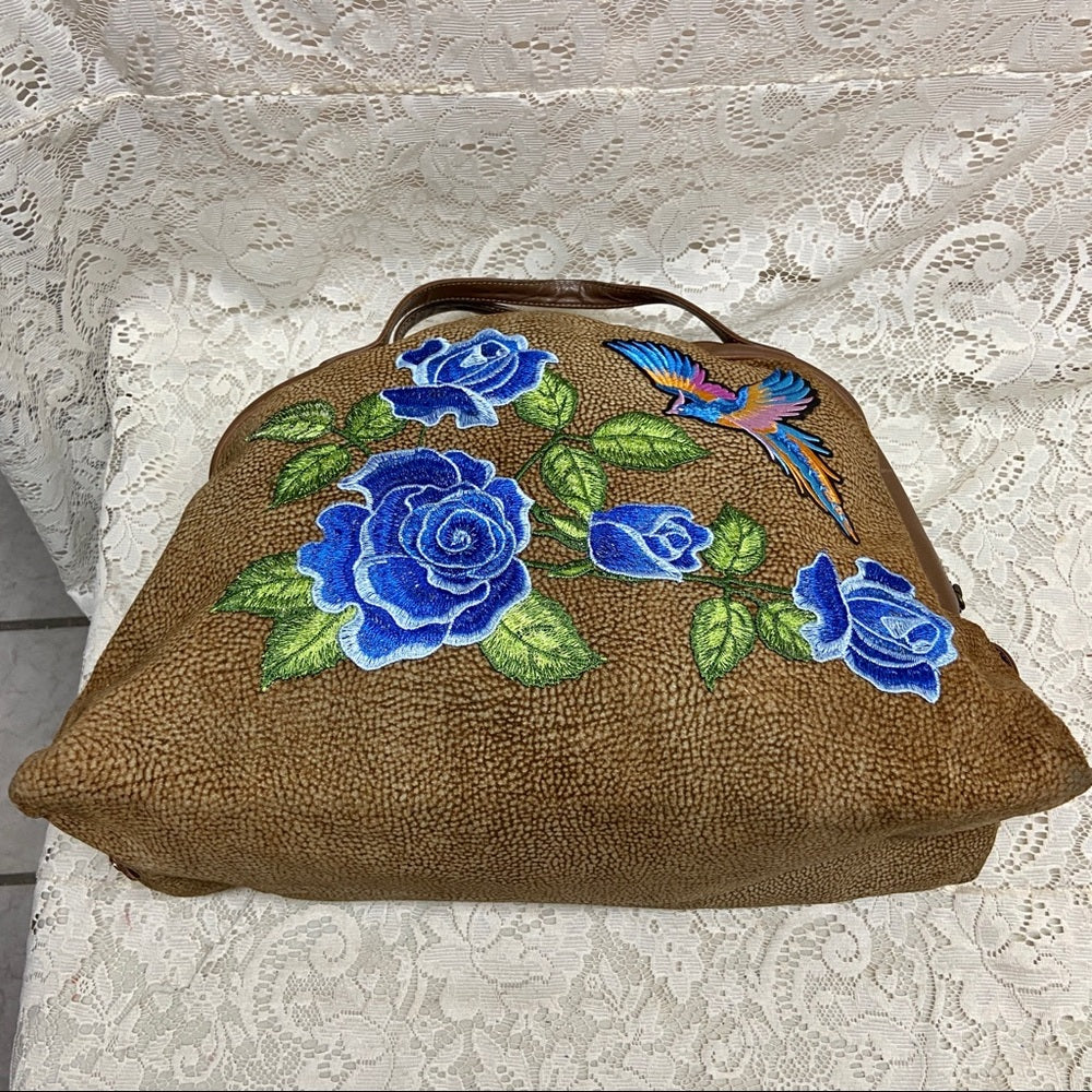 Borbonese Red Wall Quail Suede Leather Handbag