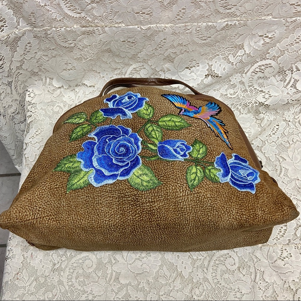 Borbonese Red Wall Quail Suede Leather Handbag