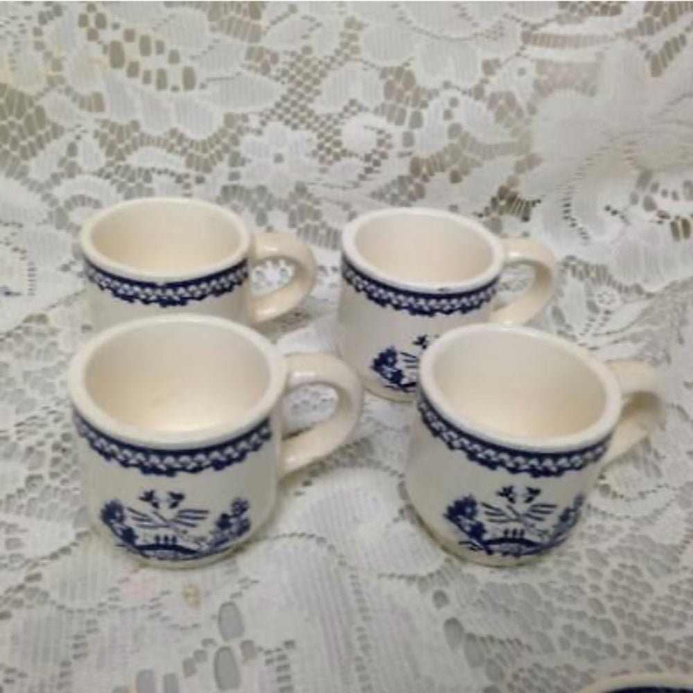 Vintage, Blue Willow, 13pc Child’s Tea Set - Wicker Picnic Basket