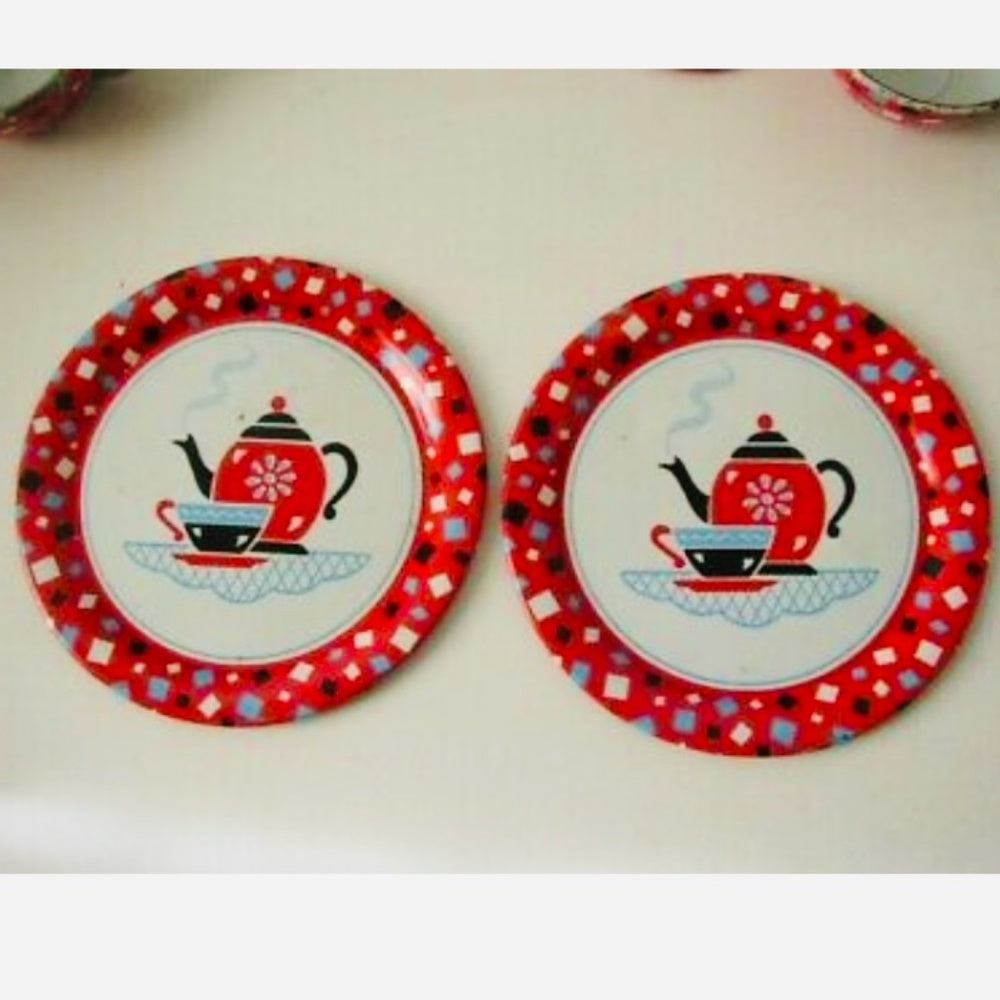 1959, Coffee Time Ohio Art, 8 pc Tin Child’s Tea Set
