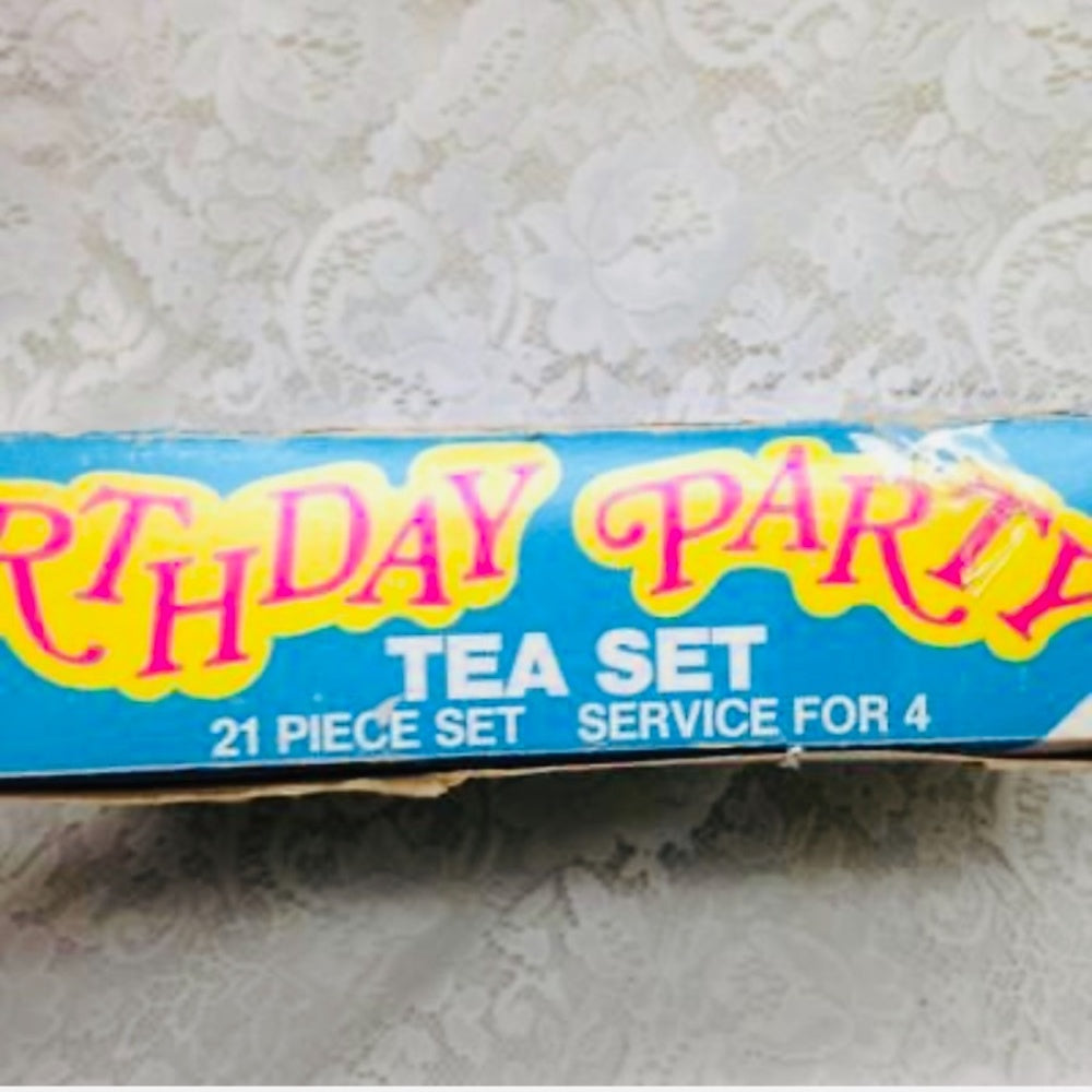1960s Ohio Art, Birthday Party 21-pc Child’s Tin Tea Set In Orig. Box