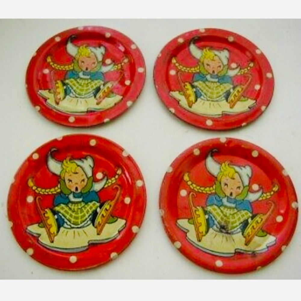 1940-50s Ohio Art #150, Dutch Winter, 15-pc Child’s Tin Tea Set