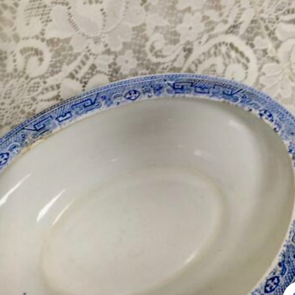 Vintage, Ruth Ann Ironstone, 2pc Blue Willow, Large Soup Tureen 11in x 8in x 5in