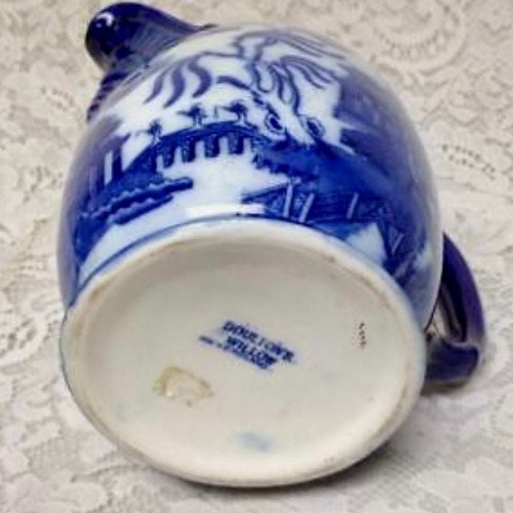 Antique, Rare, Royal Doulton England, Flow Blue Willow, Large 75oz Ewer-Pitcher