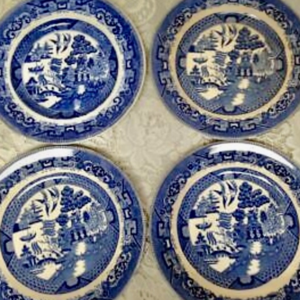 Vintage, Rare, Buffalo Pottery, 12-pc Blue Willow Snack-Dinner Set