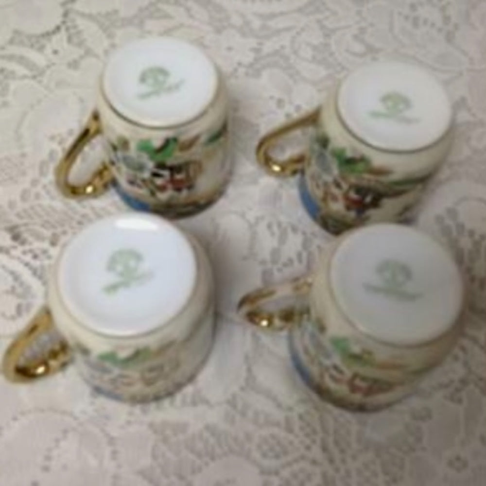 1908 Antique Noritake Japan. Polychrome Blue Willow, 13pc Demitasse Tea Set