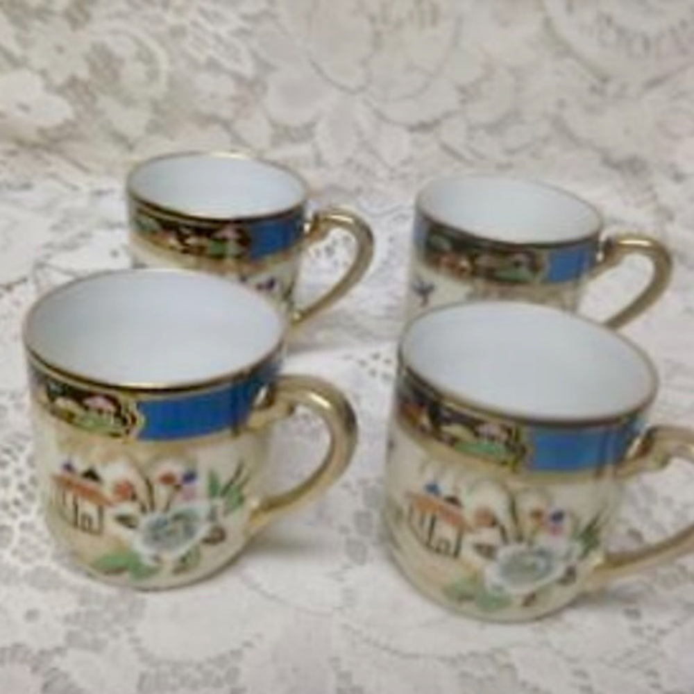 1908 Antique Noritake Japan. Polychrome Blue Willow, 13pc Demitasse Tea Set