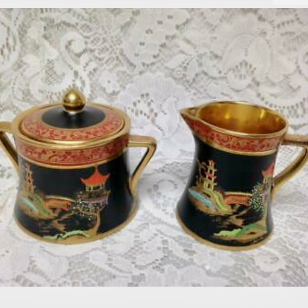 1894-1927 Rare, Carlton Ware England, Polychrome Blue Willow, 11pc Demi Tea Set