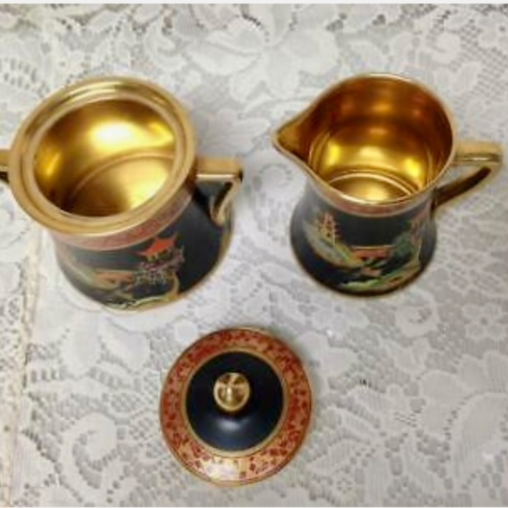 1894-1927 Rare, Carlton Ware England, Polychrome Blue Willow, 11pc Demi Tea Set