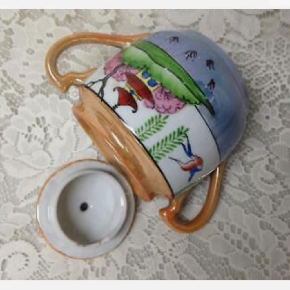 1920-30s, Lusterware, Japan, Variant Polychrome Blue Willow 11pc Tea Set