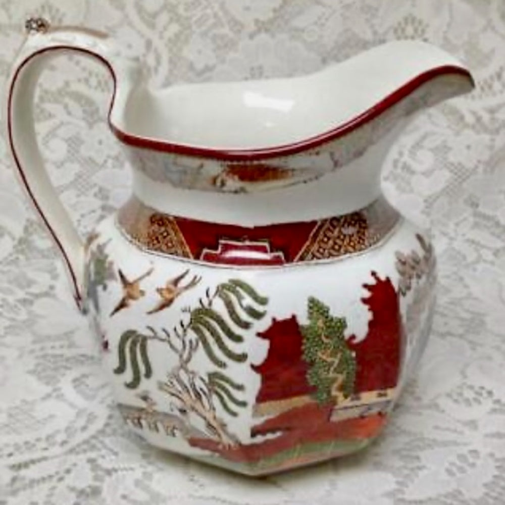Antique, Wegdwood, English, Polychrome Willow, 32oz Pitcher- 6.5in W x 6in H