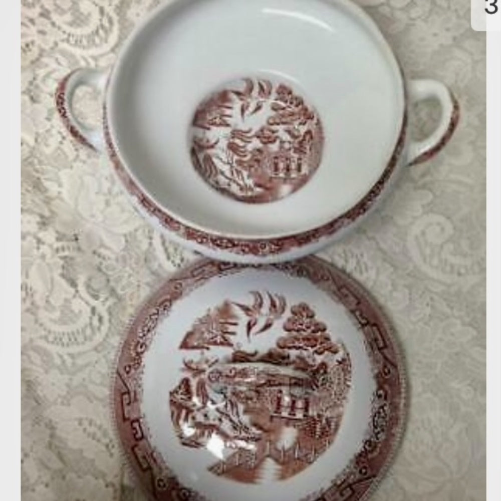 Vintage, England, D & G Co., Brown Willow 2pc 13in x 10in x 7.5in Soup Tureen