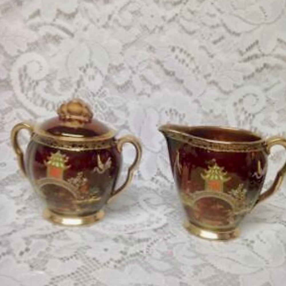 Vintage, Carlton Ware, Variant Polychrome Willow, 13pc Tea Set for 4