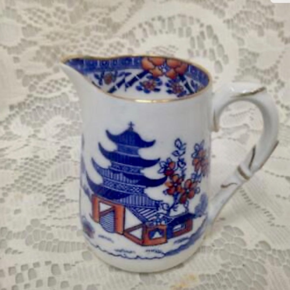Antique, Rare, Royal Worcester, England, 4-pc Variant, Gaudy Blue Willow Tea Set