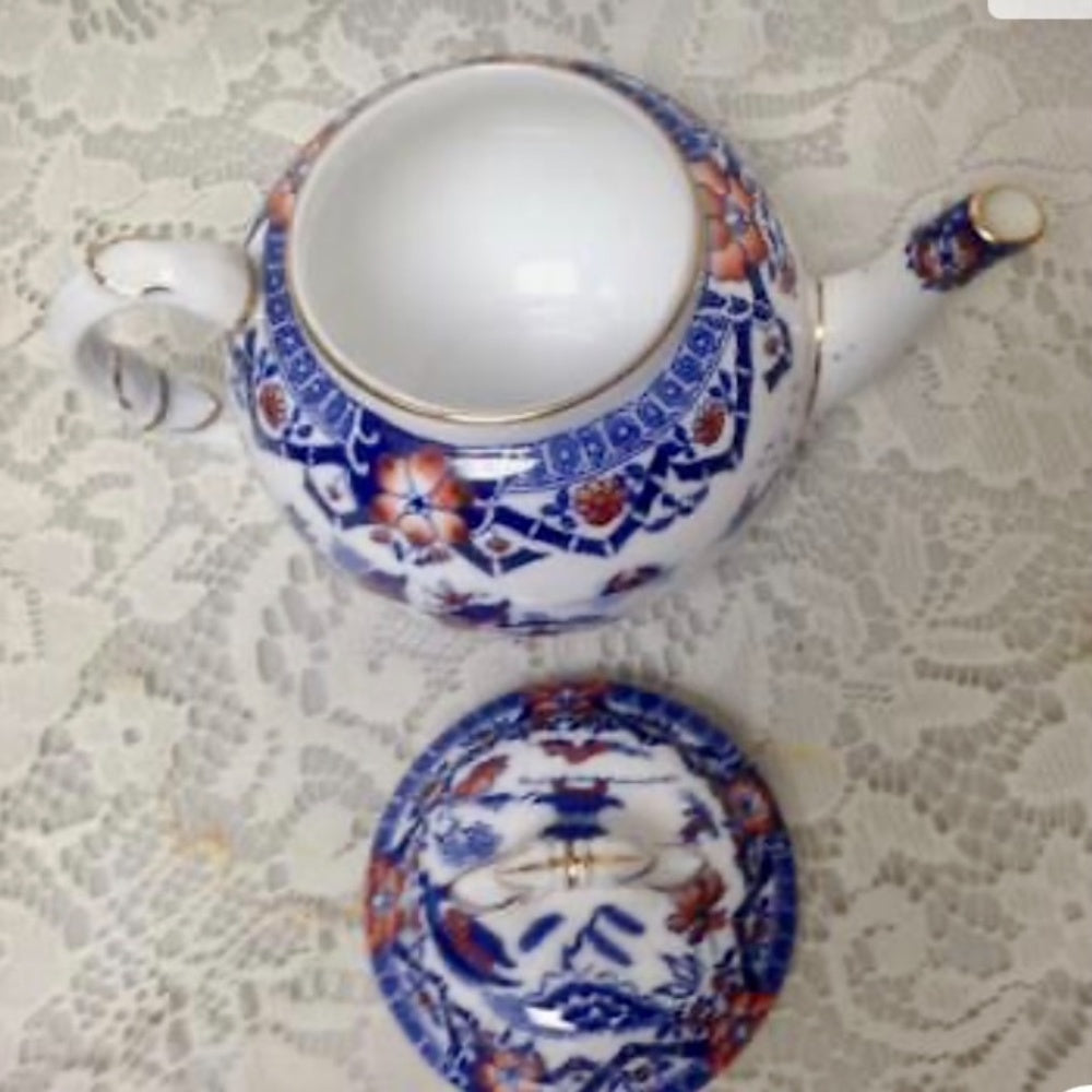 Antique, Rare, Royal Worcester, England, 4-pc Variant, Gaudy Blue Willow Tea Set