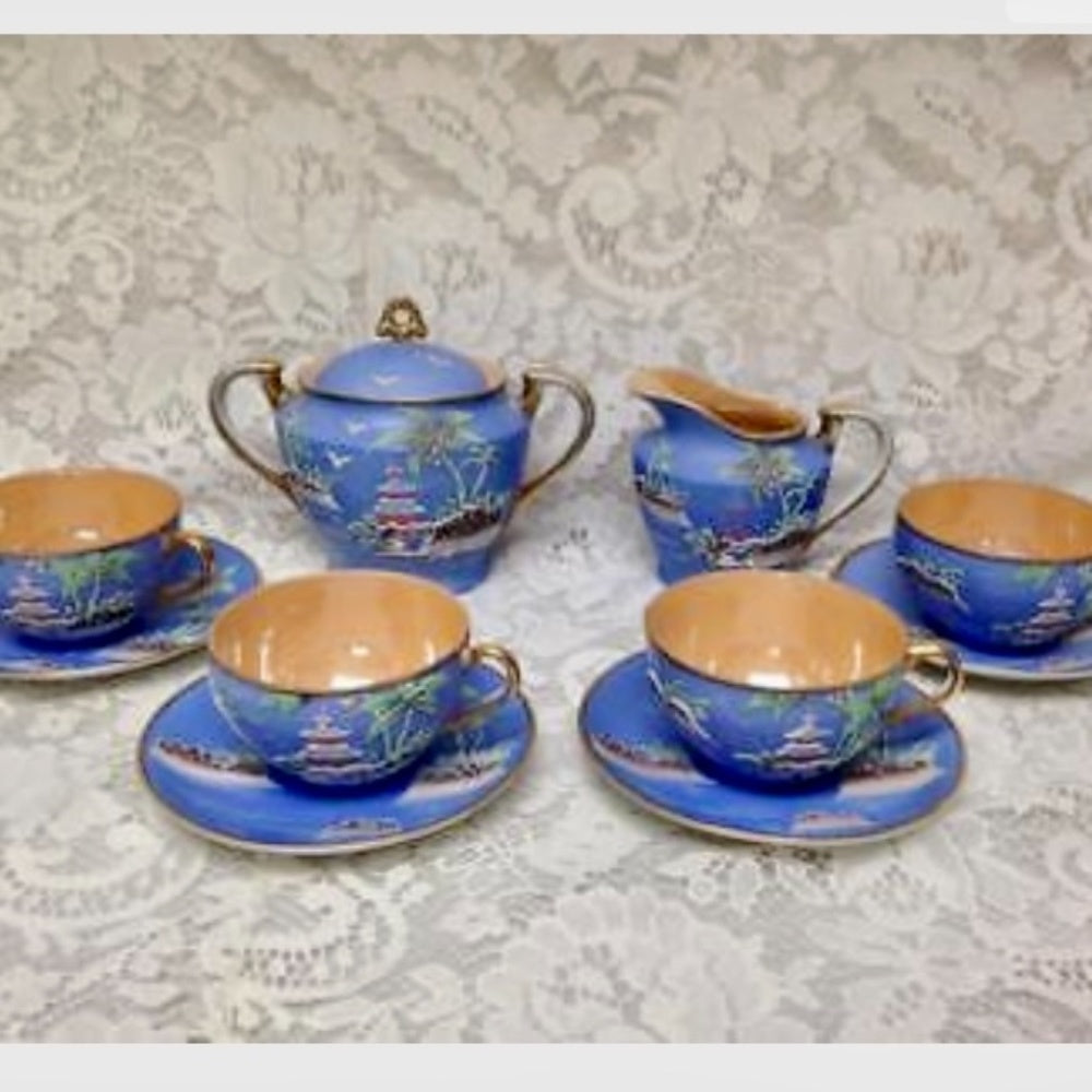 1920s, Moriyama-Morimura, Japan, Variant Polychrome Willow 11pc - Tea Set