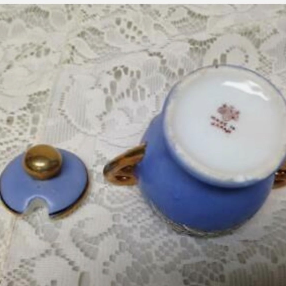 1920s, Japan, Rare, Moriage, Variant Gaudy Blue Willow 5pc Condiment Set(sftze)
