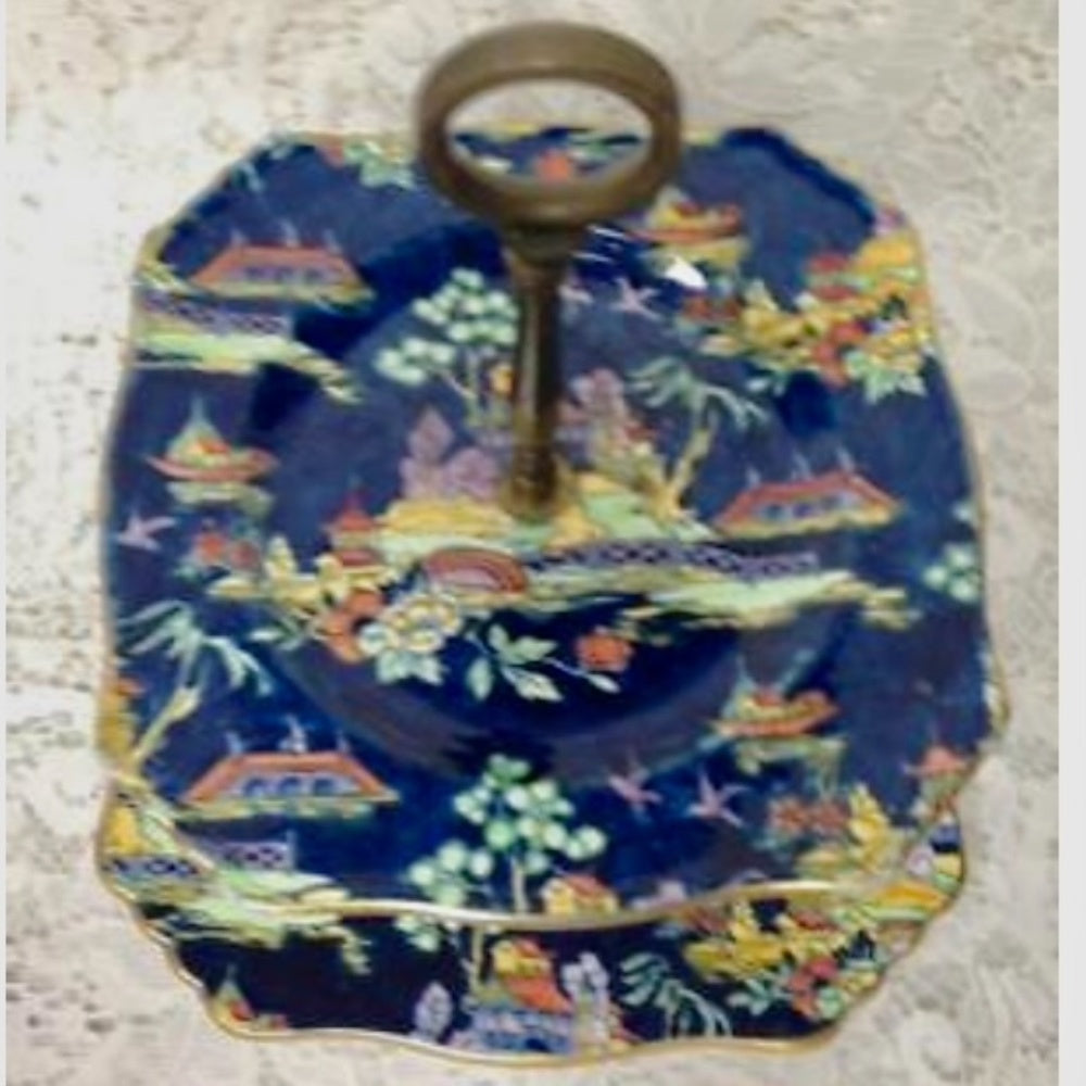 Vintage, Royal Winton, Blue Pekin, Variant Polychrome Willow,2-tier Tidbits Tray