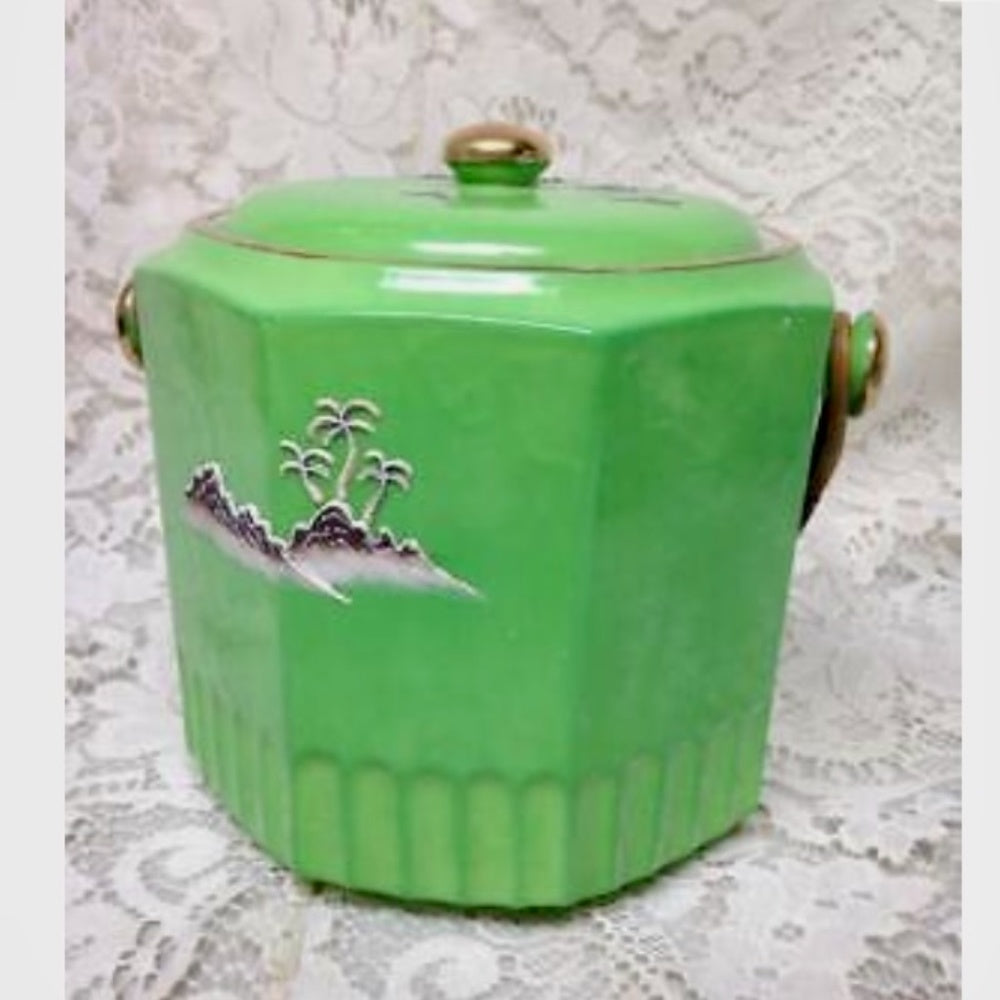 Vintage 1920s, Japan Variant Polychrome Willow, 7in x 8in Biscuit Jar