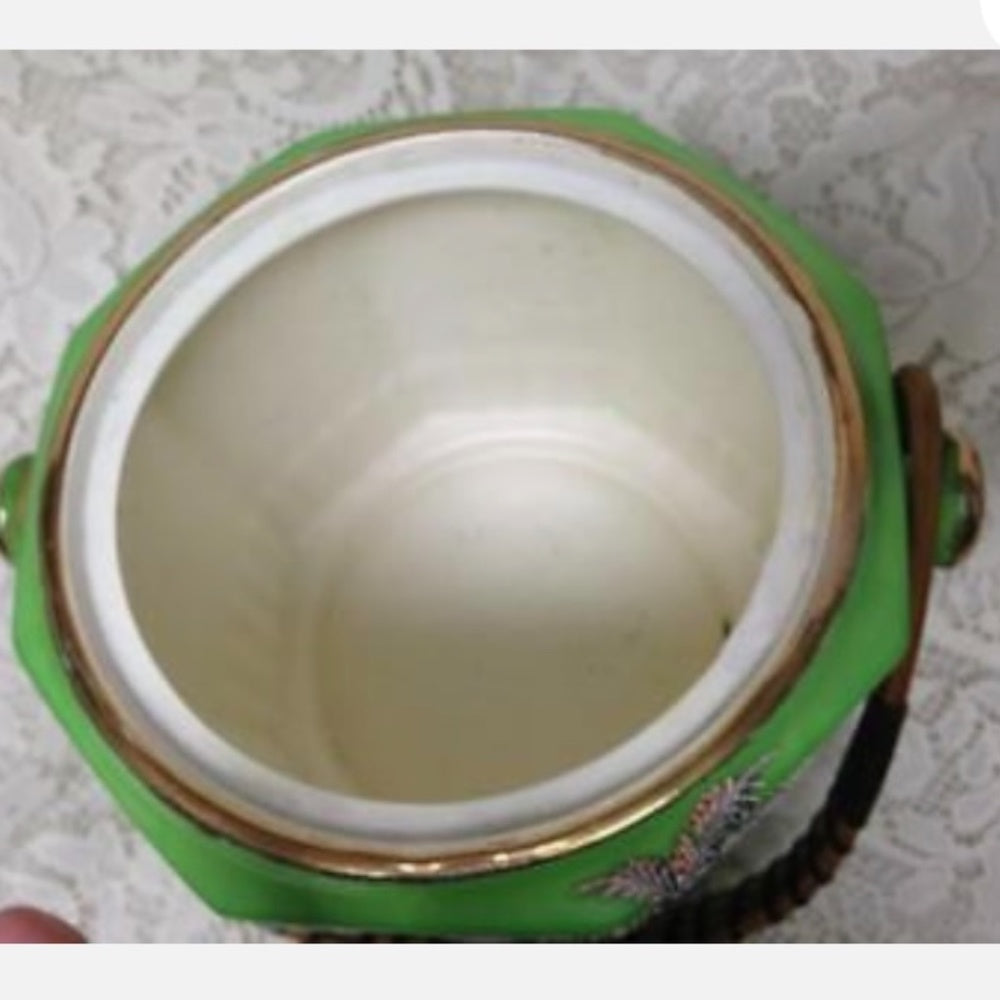 Vintage 1920s, Japan Variant Polychrome Willow, 7in x 8in Biscuit Jar