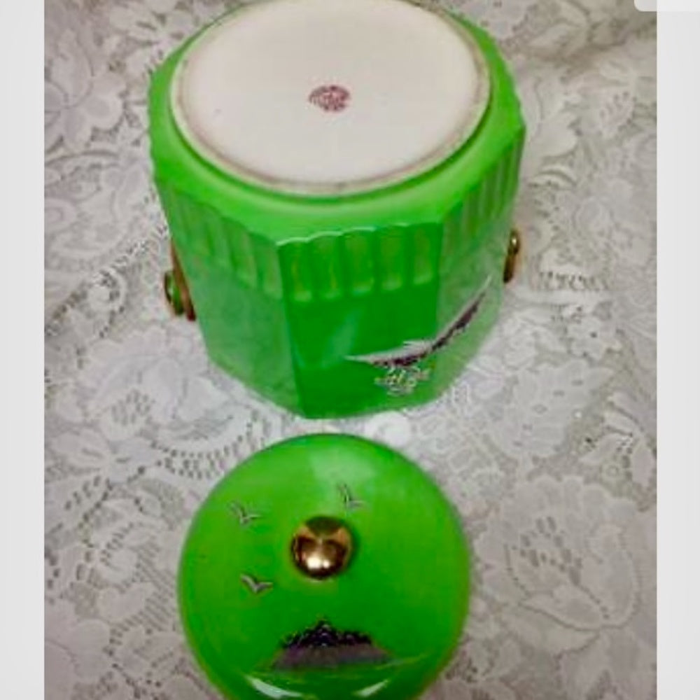 Vintage 1920s, Japan Variant Polychrome Willow, 7in x 8in Biscuit Jar