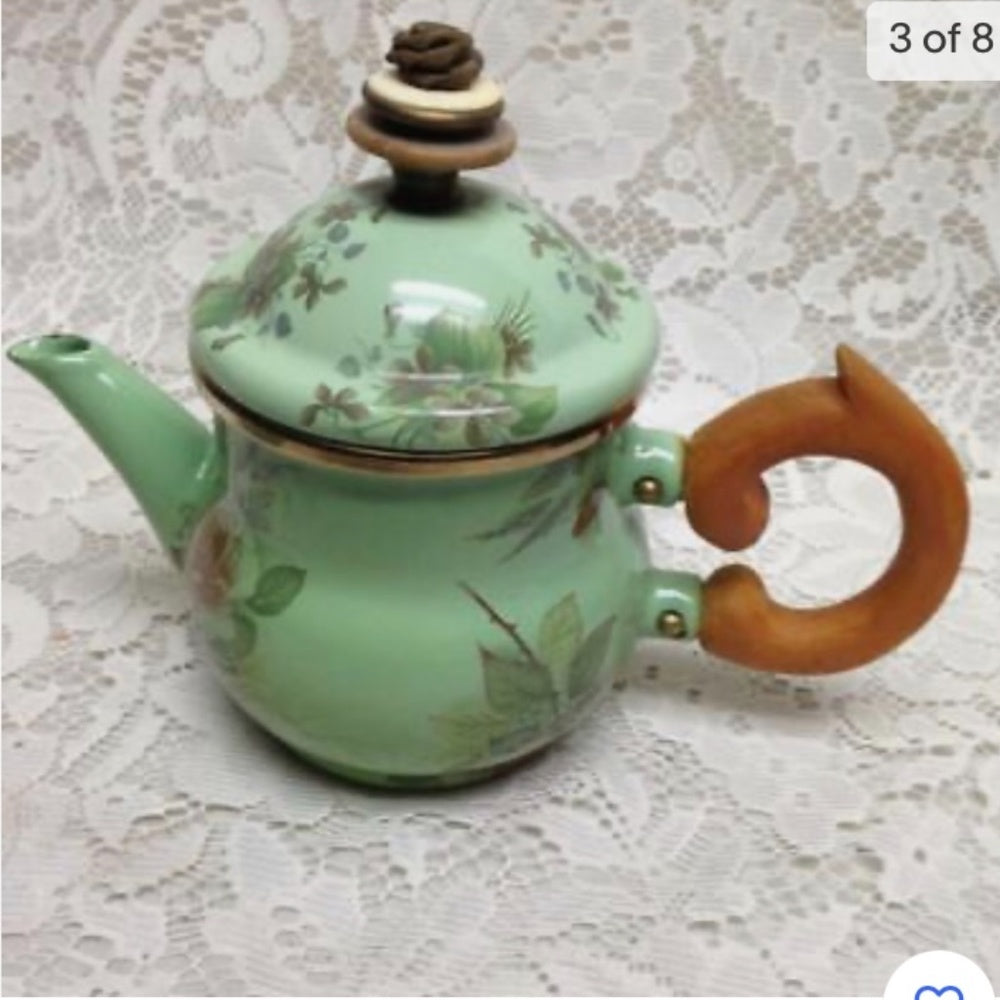 1995 Camp MacKenzie Childs Ltd., Green Floral Enamelware, 3pcTea Set