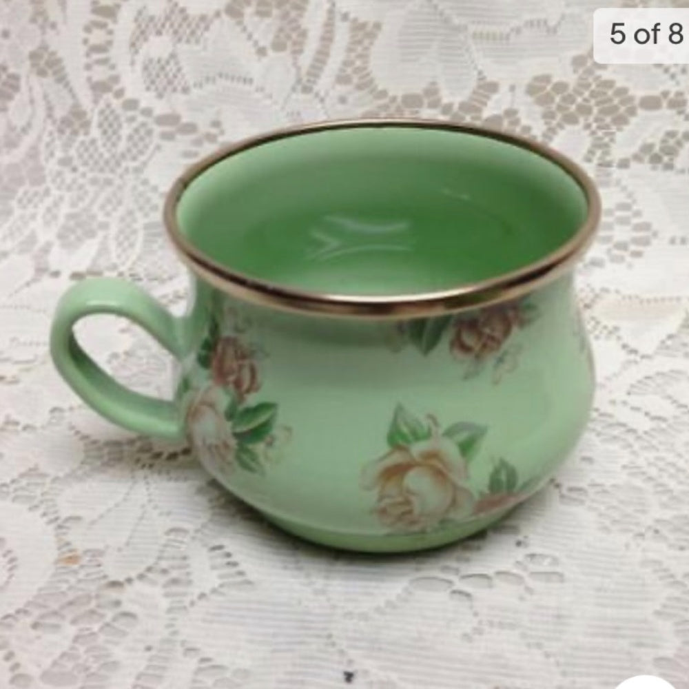 1995 Camp MacKenzie Childs Ltd., Green Floral Enamelware, 3pcTea Set