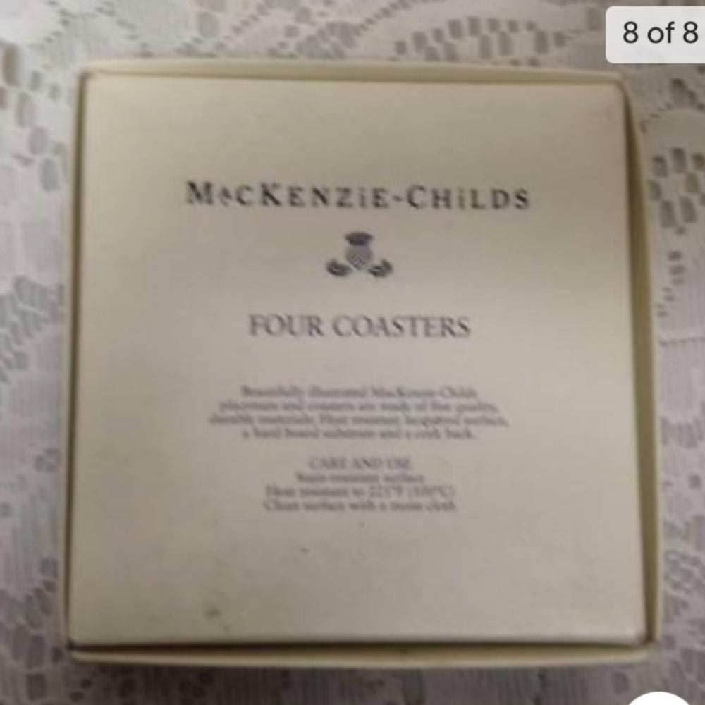 MacKenzie Childs Courtley Check, 4pc Coaster Set in Original Box