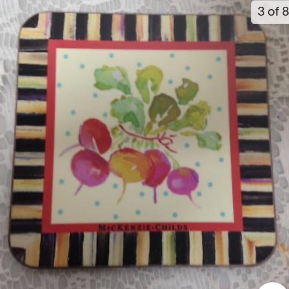 MacKenzie Childs Courtley Check, 4pc Coaster Set in Original Box
