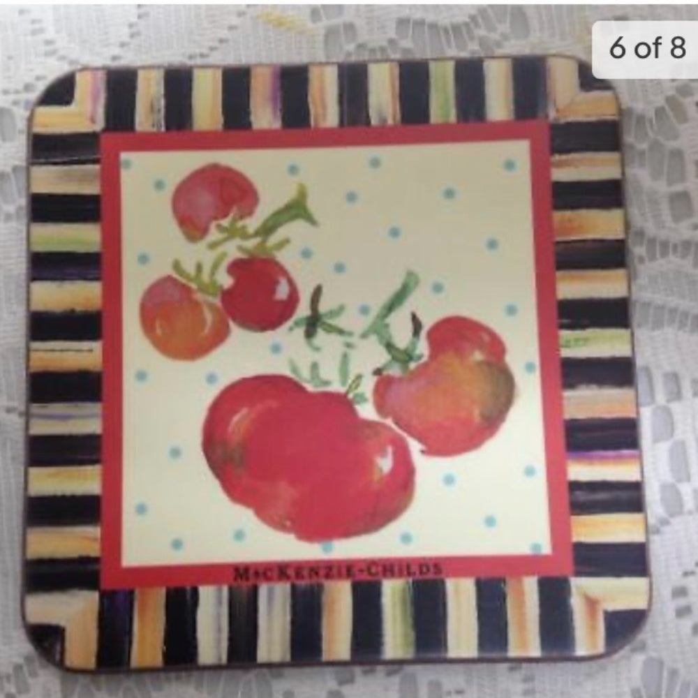 MacKenzie Childs Courtley Check, 4pc Coaster Set in Original Box