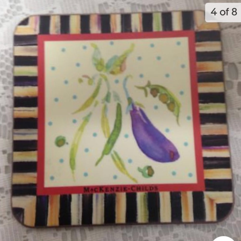 MacKenzie Childs Courtley Check, 4pc Coaster Set in Original Box