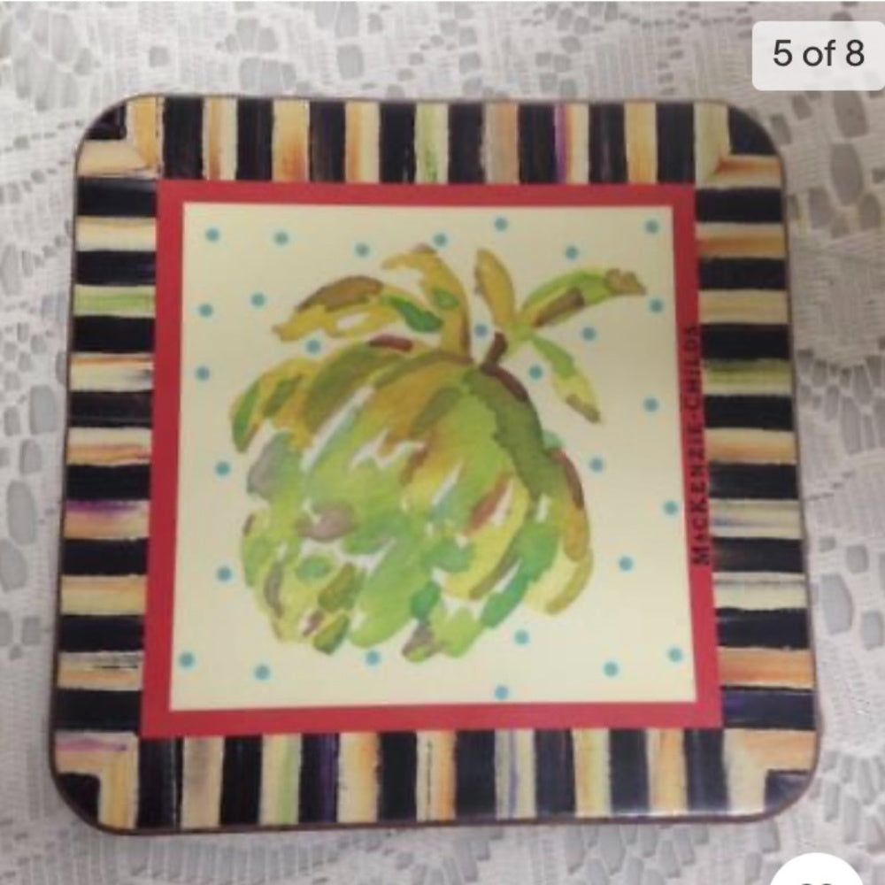 MacKenzie Childs Courtley Check, 4pc Coaster Set in Original Box