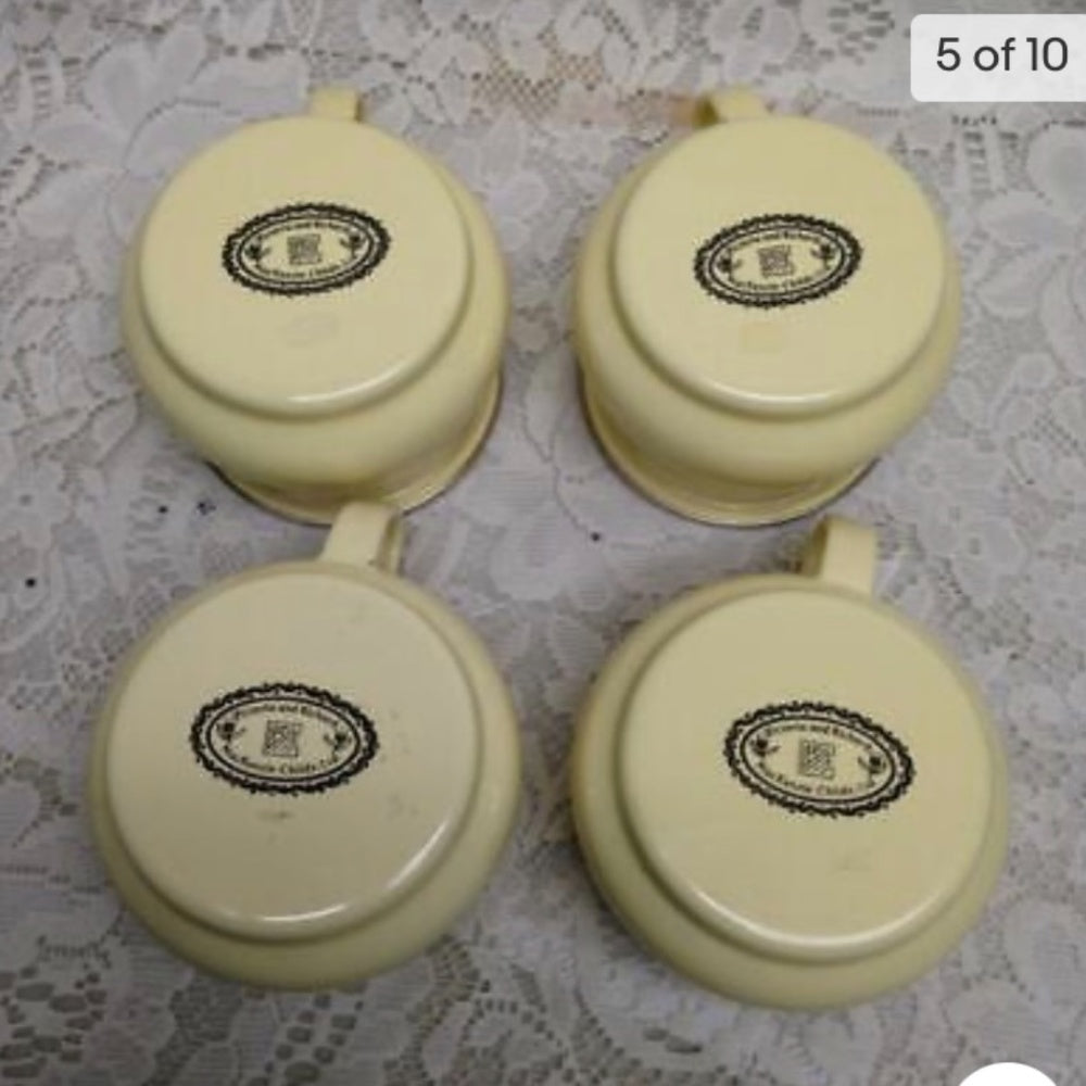 Vintage MacKenzie Childs Ltd., Beige Floral Enamelware, 8pcTea or CampSet (4ZO10