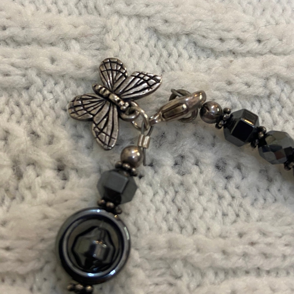 2pc Gun Metal Black, White, Blue Bracelet