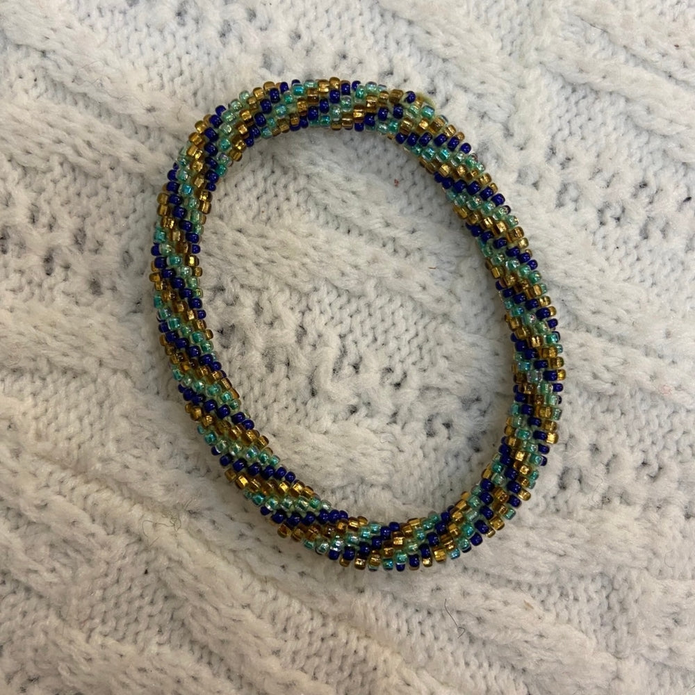 2pc Pink and Blue Braided Bead Bracelets