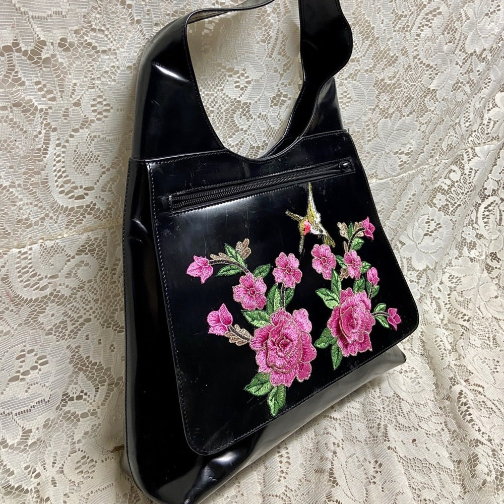 Gucci Black Enamel Patent Leather Shoulder Bag
