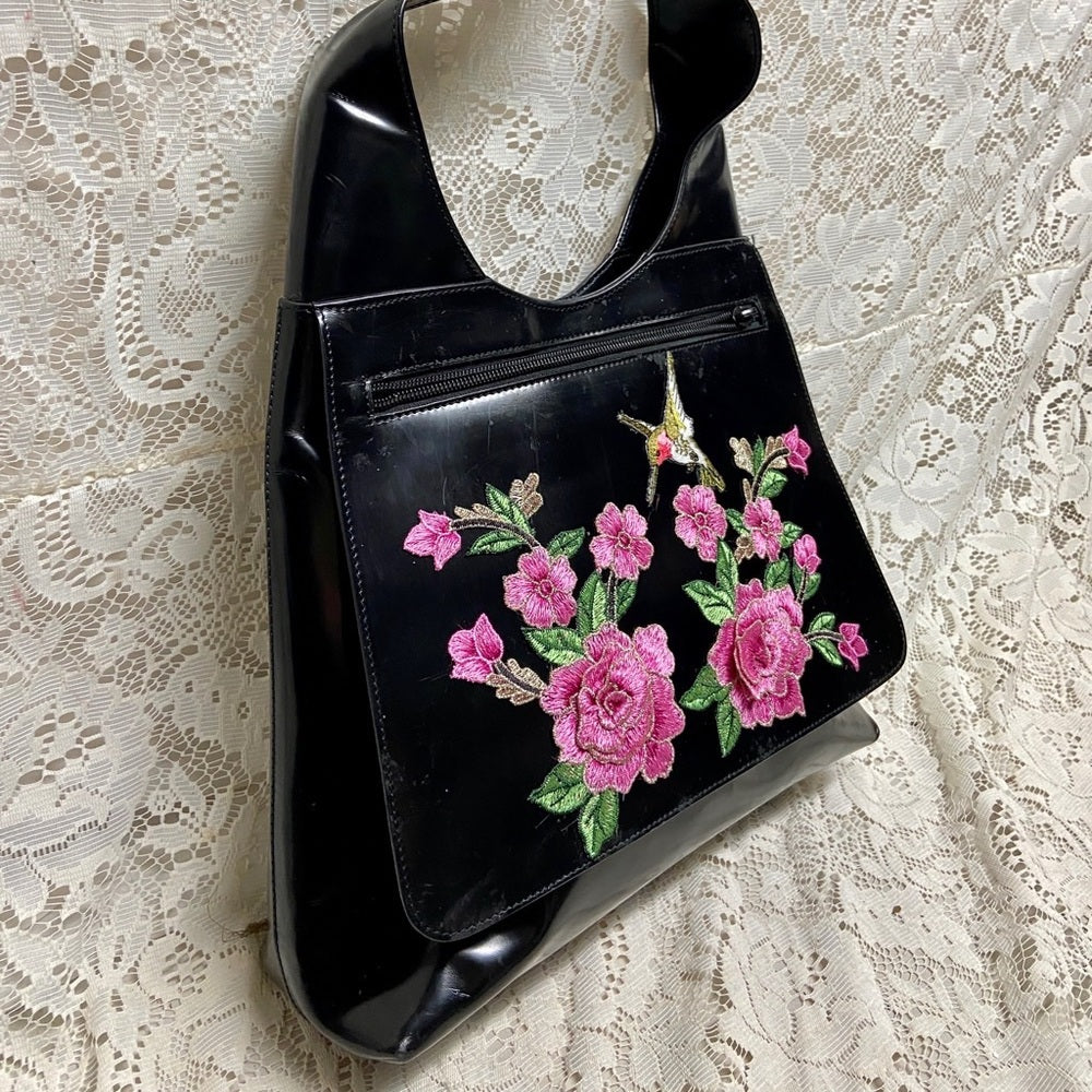 Gucci Black Enamel Patent Leather Shoulder Bag