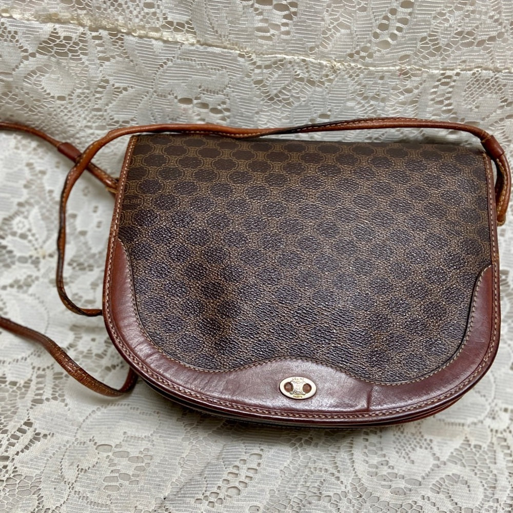 Celine, Brown Macadam Shoulder Handbag