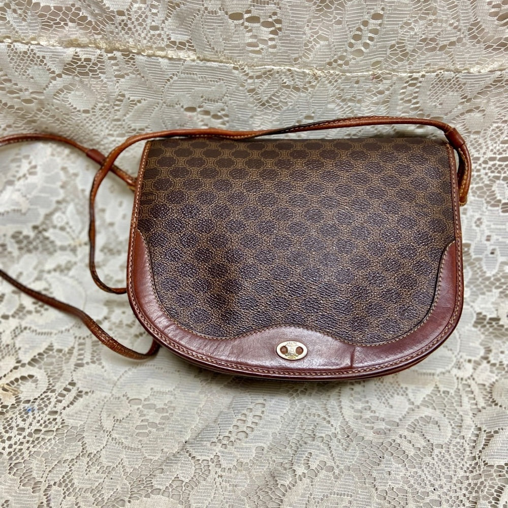 Celine, Brown Macadam Shoulder Handbag