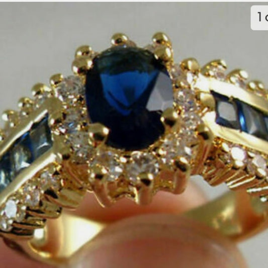 - 1.0/ct Blue Sapphire Cubic Zirconia 10kt Gold Filled Ring