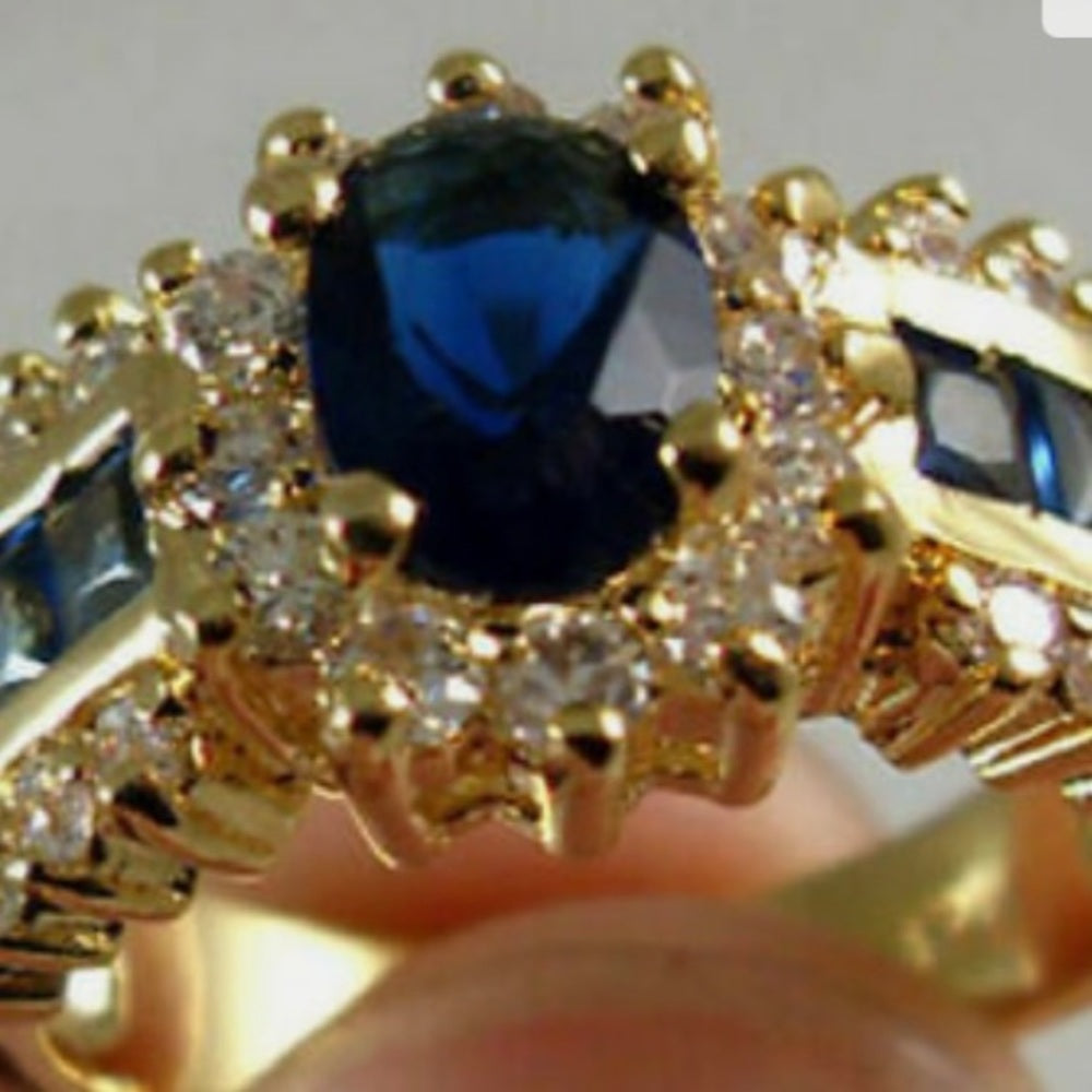 - 1.0/ct Blue Sapphire Cubic Zirconia 10kt Gold Filled Ring
