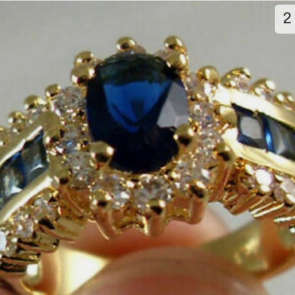 - 1.0/ct Blue Sapphire Cubic Zirconia 10kt Gold Filled Ring