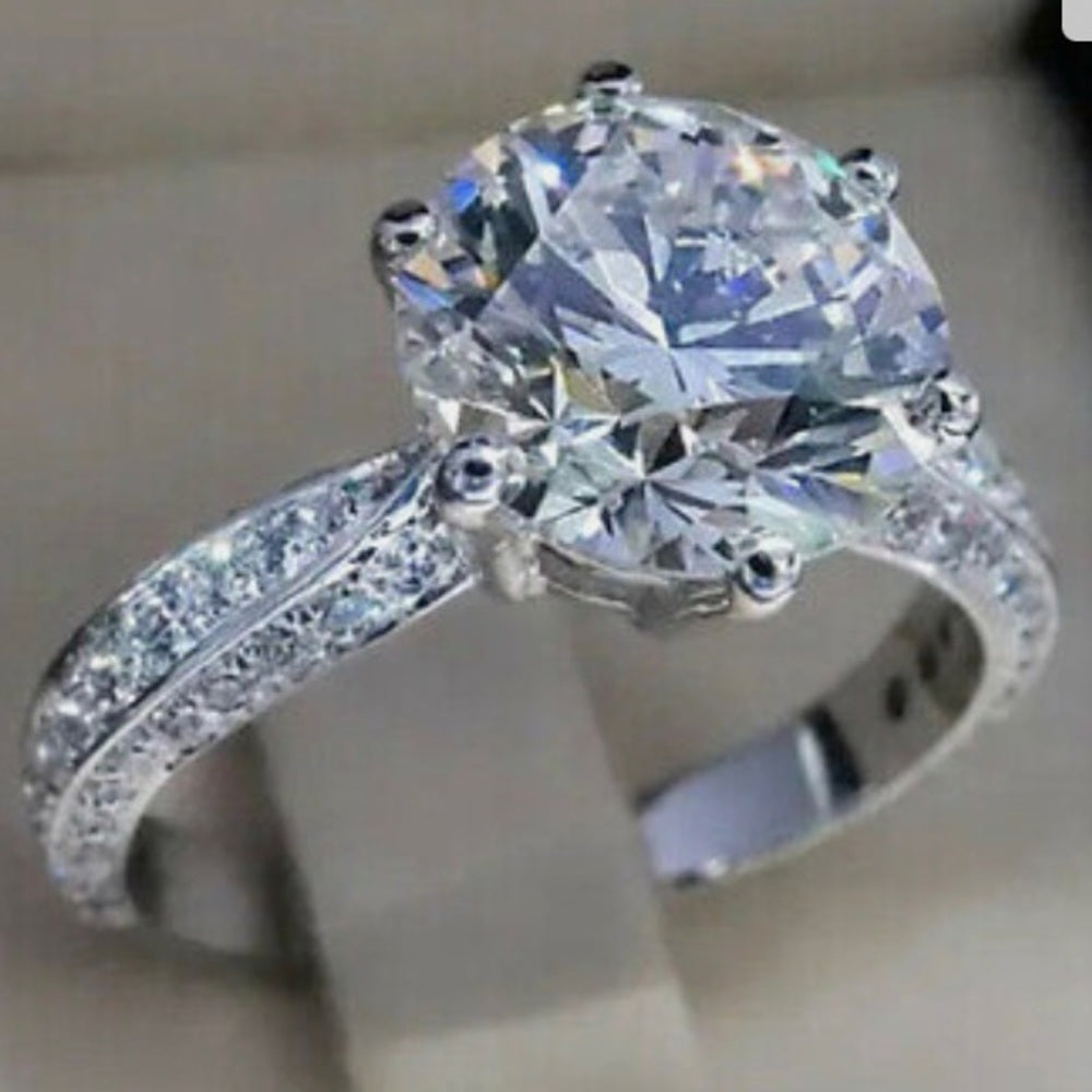 Faux Diamond- Cubic Zirconia 925 Silver Tiffany Engagement Ring