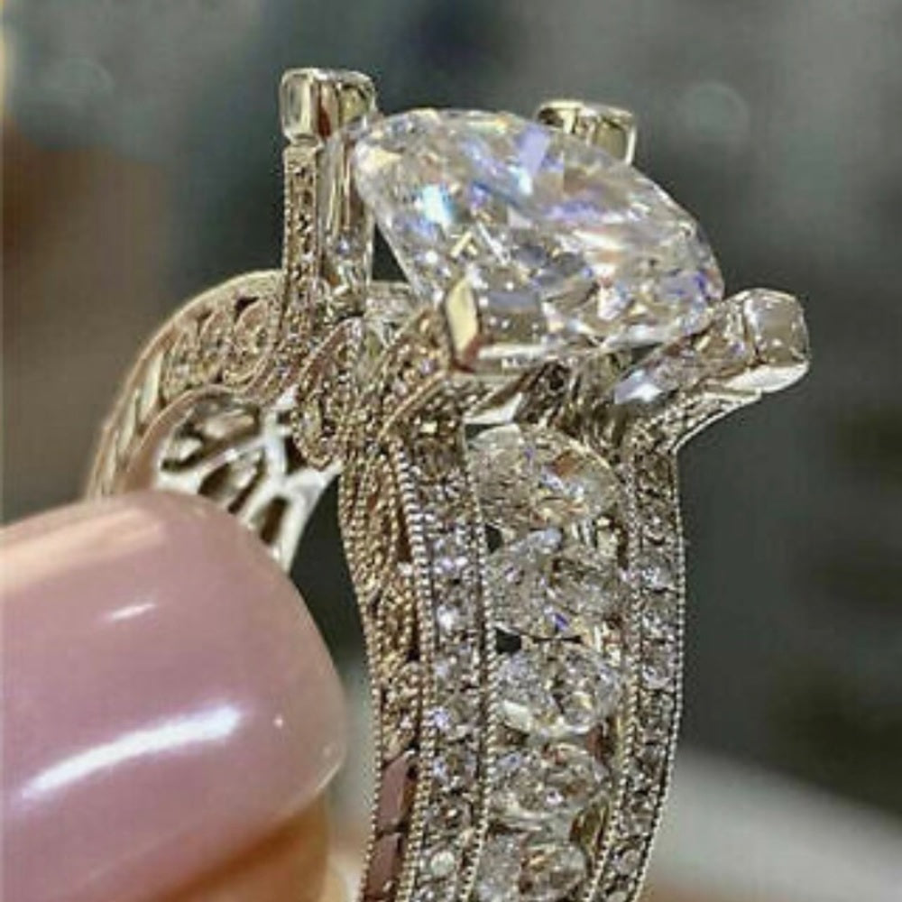 Elegant 5ct Faux Diamond -Cubic Zirconia 925 Silver Engagement Ring
