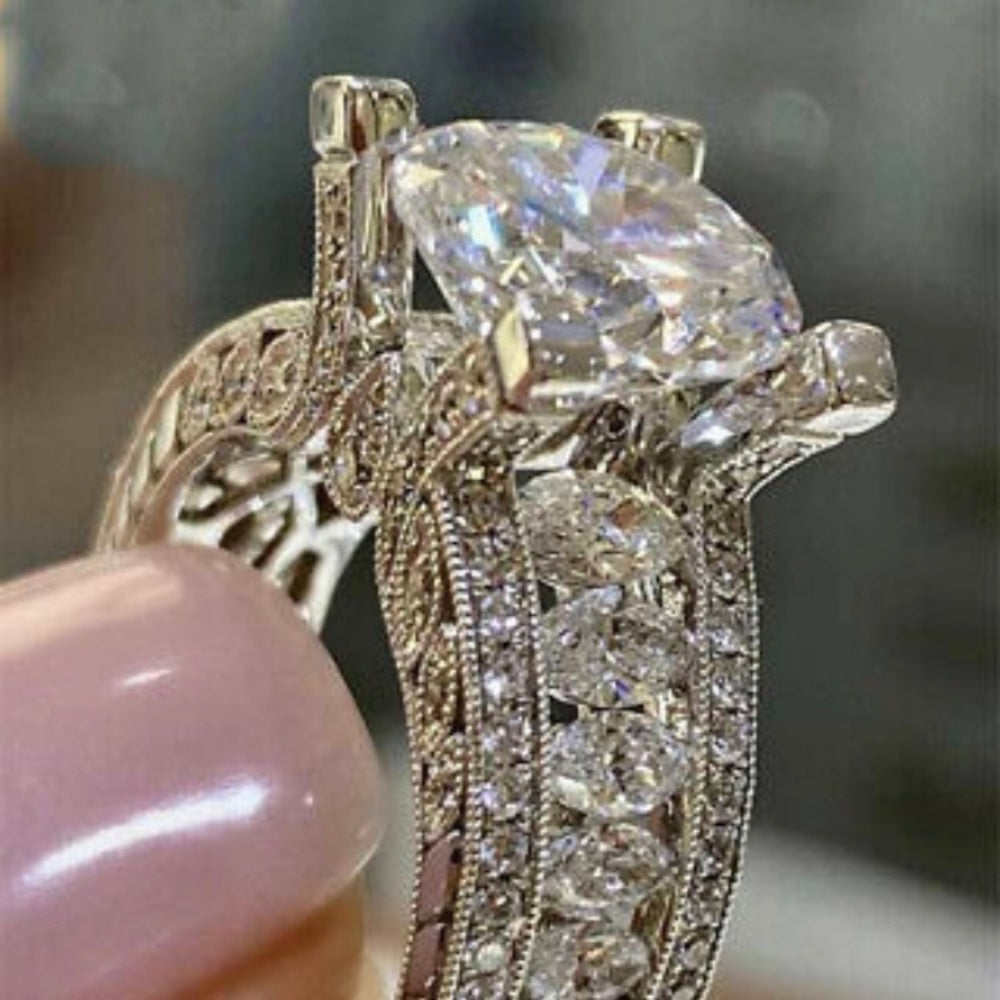 Elegant 5ct Faux Diamond -Cubic Zirconia 925 Silver Engagement Ring