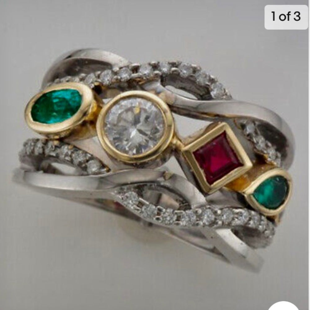 Multi-color Faux Gemstones -Cubic Zirconia 925 Silver Filled Ring