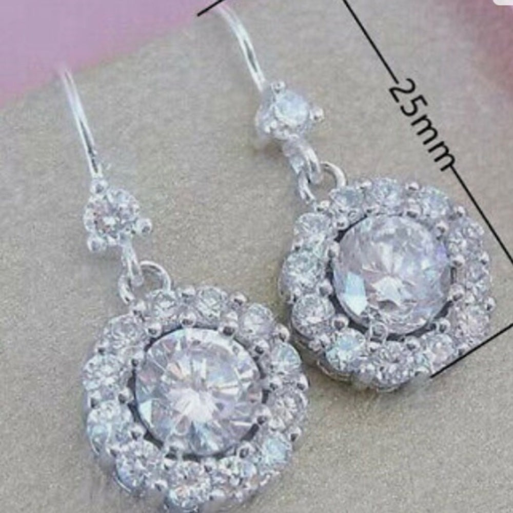 Faux Diamond Cubic Zirconia 925 Silver Filled Stud Dangling Earrings