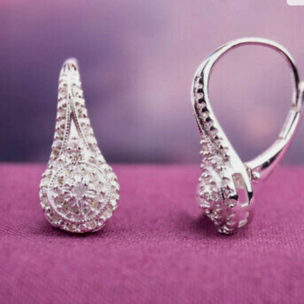 Faux Diamond Cubic Zirconia 925 Silver Filled Stud Dangling Earrings