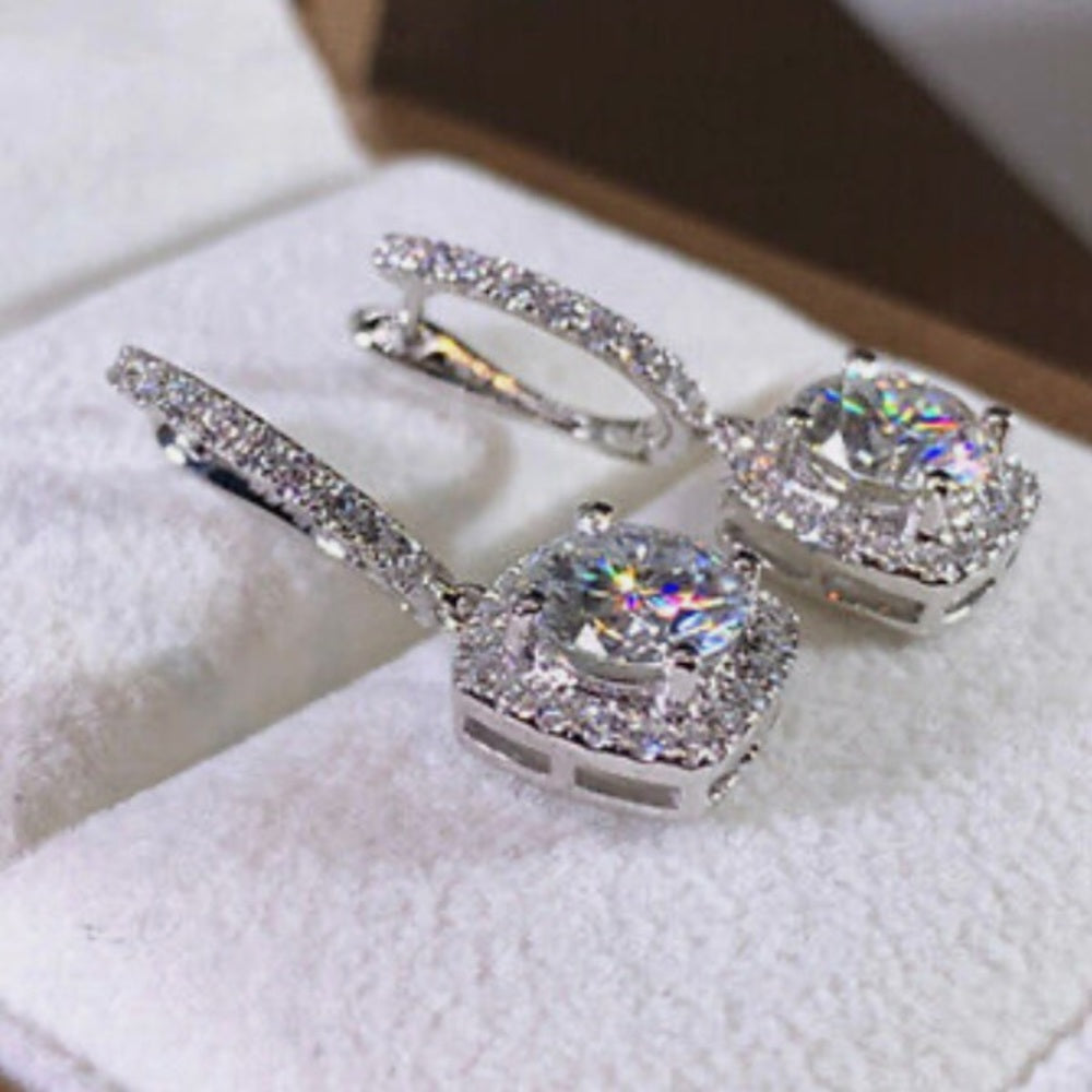 Faux Diamond Cubic Zirconia 925 Silver Filled Stud Dangling Earrings