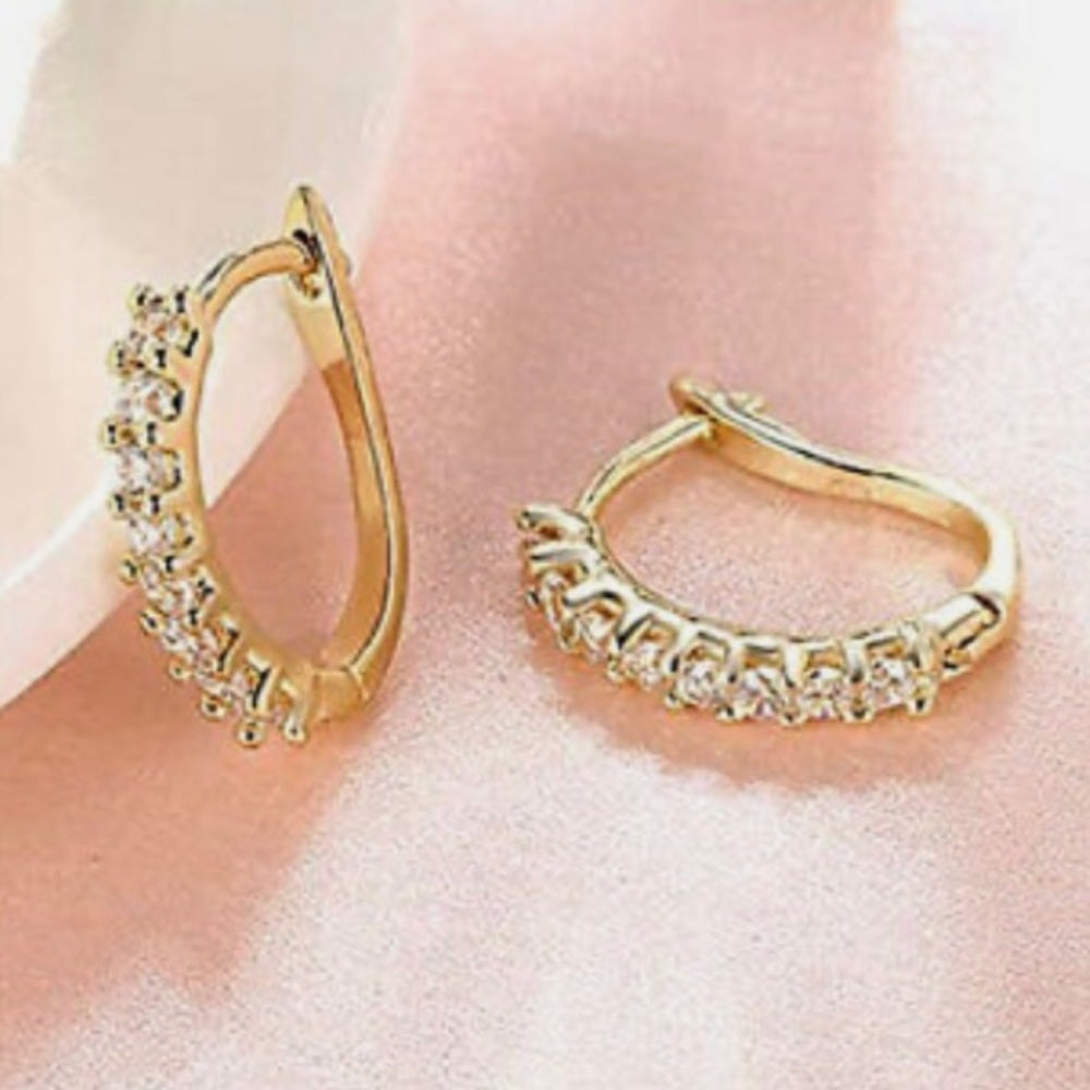 Faux Diamond Cubic Zirconia 925 Gold Filled Stud Hoop Dangling Earrings